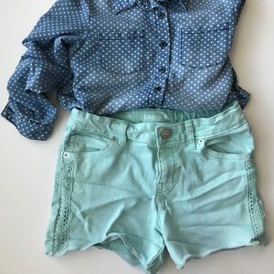 Teal denim shorts
